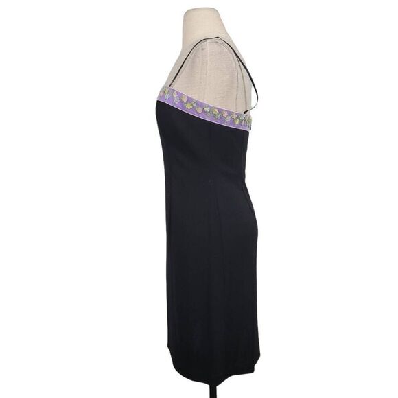 Vtg Papell Boutique Evening Black Sheath Dress‎ Sz 6P 3D Dainty Floral Neckline - Picture 5 of 8